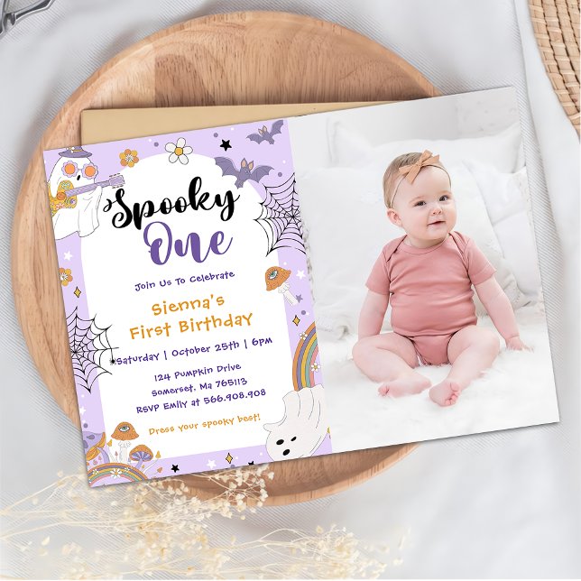 Spooky One Cute Halloween Ghost 1st Birthday Party Invitation (Creator Uploaded)