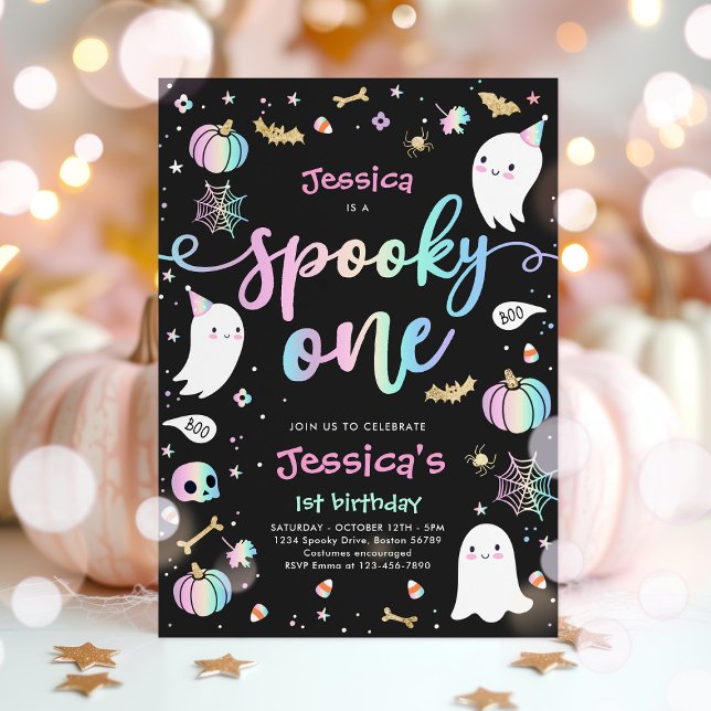 Spooky One Cute Halloween Ghost 1st Birthday Party Invitation (Creator Uploaded)