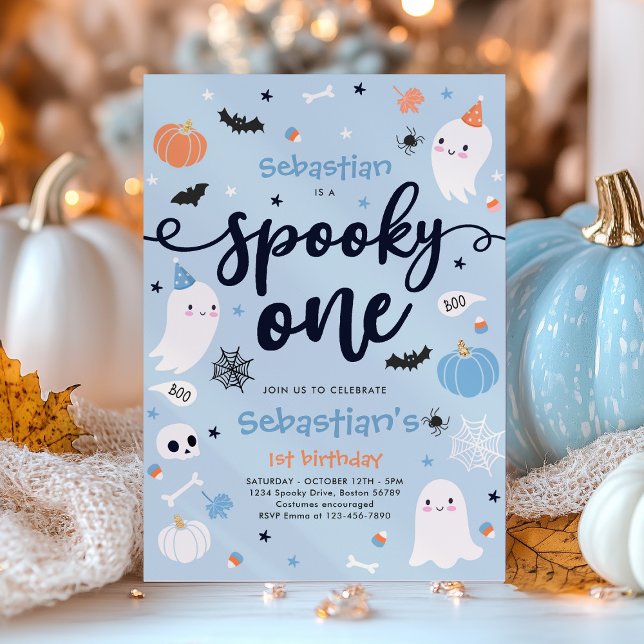 Spooky One Cute Halloween Ghost 1st Birthday Party Invitation (Creator Uploaded)