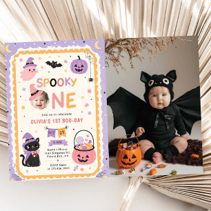 Spooky One Cute Halloween Ghost 1st Birthday Photo Invitation
