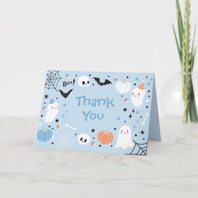 Spooky One Cute Halloween Ghost Birthday Party Thank You Card (Front)