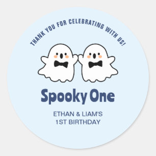 Spooky One Cute Twins Halloween 1st Birthday Favou Classic Round Sticker