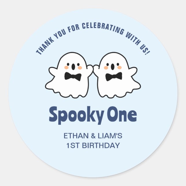 Spooky One Cute Twins Halloween 1st Birthday Favou Classic Round Sticker (Front)