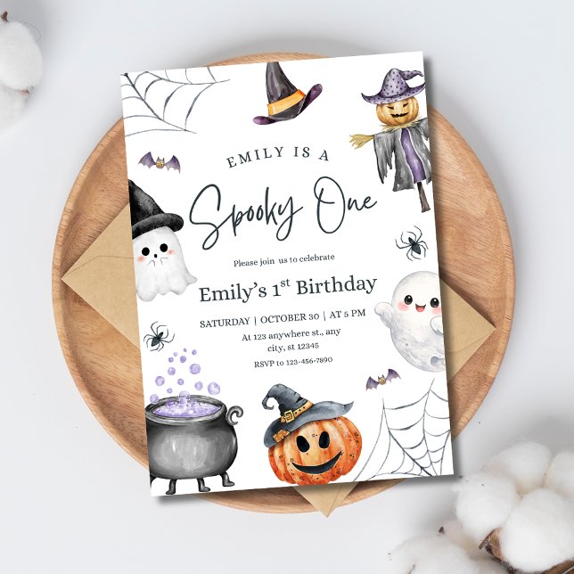 Spooky One First Birthday Halloween Ghost Pumpkin Invitation (Creator Uploaded)