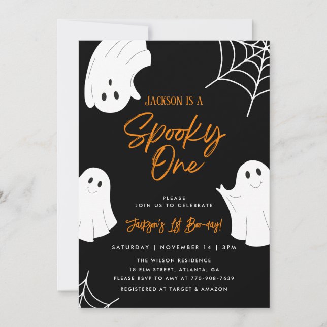 Spooky One Ghost 1st Birthday Invitation (Front)