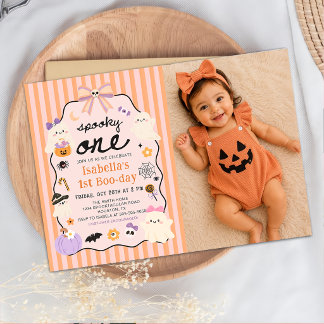 Spooky One Ghost Halloween Birthday Photo Invitation