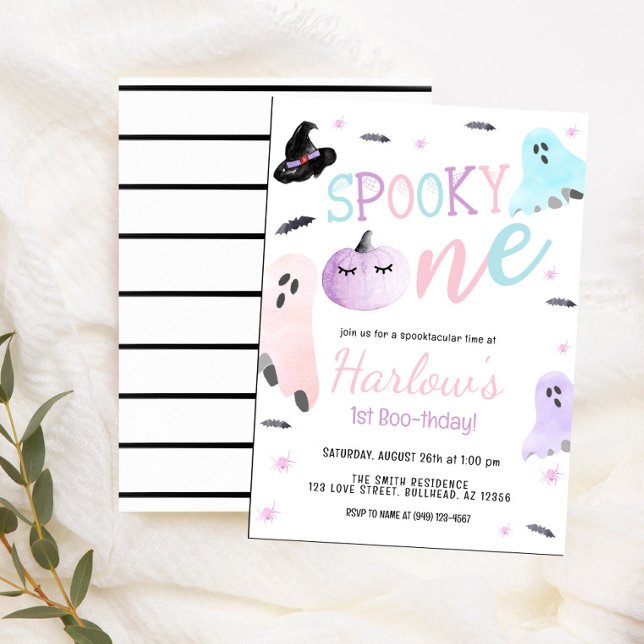Spooky One Ghost Pastel Pink Halloween Birthday  Invitation (Creator Uploaded)