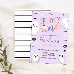 Spooky One Ghost Pastel Purple Halloween Birthday Invitation