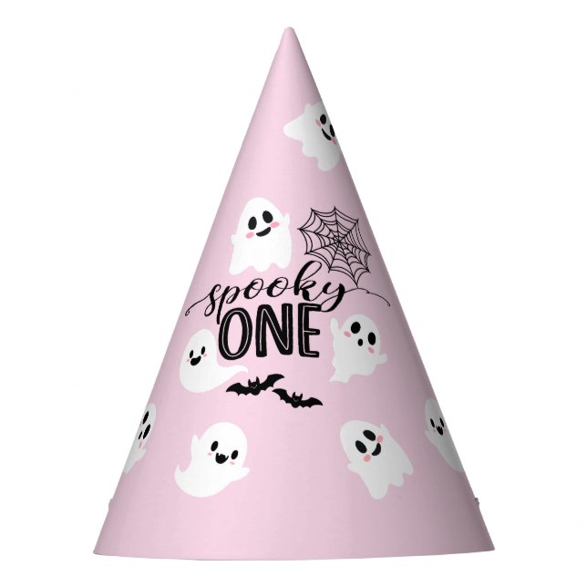 Spooky One Ghost Pink Halloween Party Hat (Front)