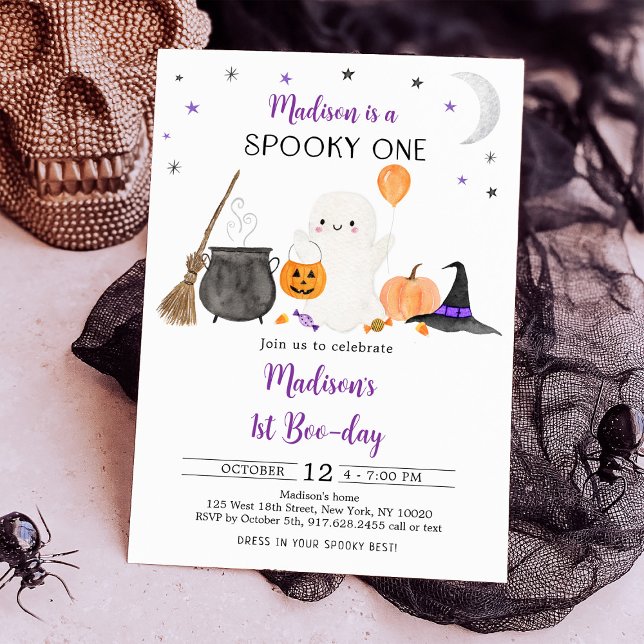 Spooky One Ghost Pumpkin Halloween First Birthday Invitation (Creator Uploaded)