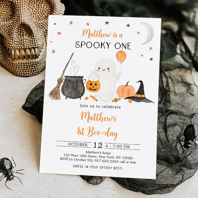 Spooky One Ghost Pumpkin Halloween First Birthday Invitation (Creator Uploaded)