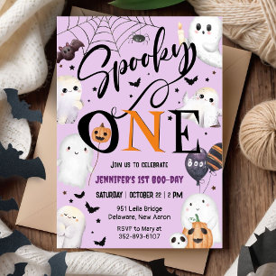 Spooky One! Ghost Purple Halloween 1st Birthday Invitation