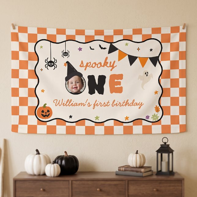 Spooky One Gingham Halloween Birthday Banner (Creator Uploaded)