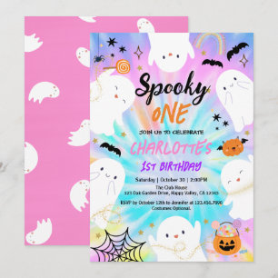 Spooky ONE Girl 1st Birthday Halloween Party Invitation