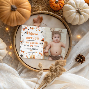 Spooky One Girl 1st Birthday Photo Invite