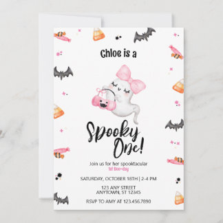 Spooky One Girl 1st Boo-Day Halloween Birthday Invitation