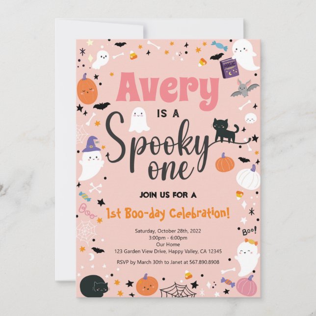 Spooky One Girl Birthday Halloween Party (Front)