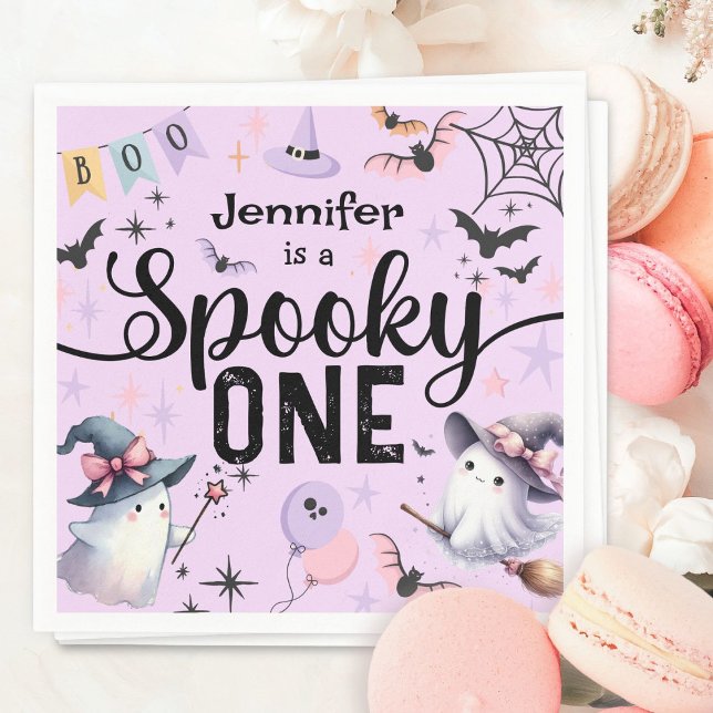 Spooky One Girl Cute Ghost Halloween 1st Birthday Napkin (Creator Uploaded)