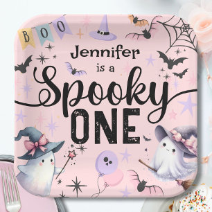 Spooky One Girl Cute Ghost Halloween 1st Birthday  Paper Plate