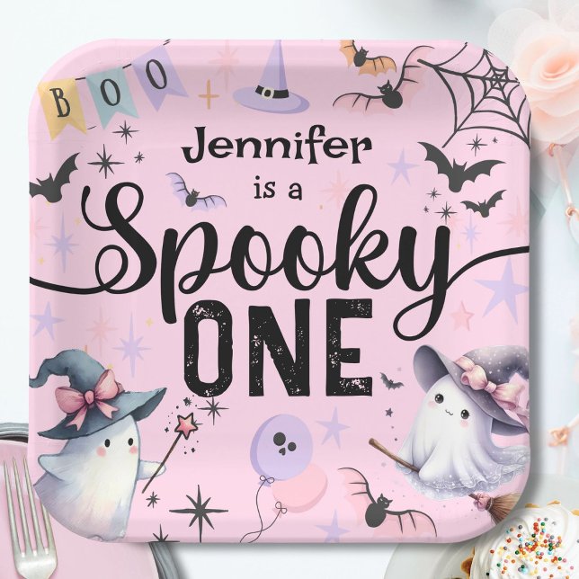 Spooky One Girl Cute Ghost Halloween 1st Birthday  Paper Plate (Creator Uploaded)