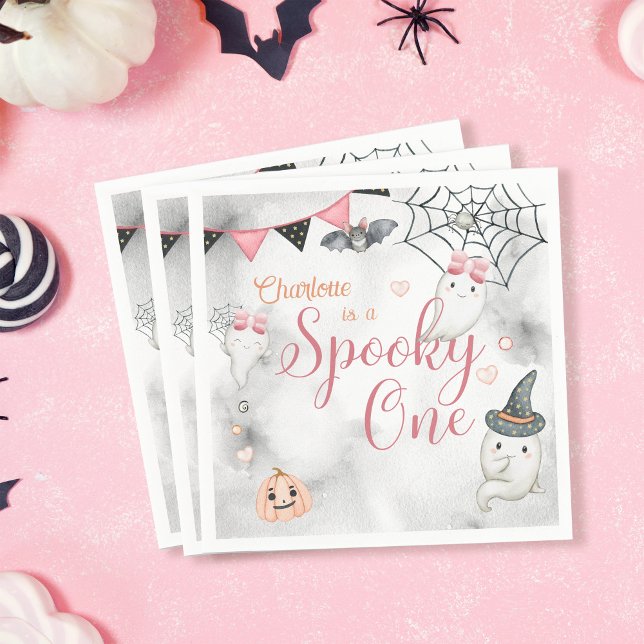 Spooky One Girl Halloween 1st Birthday  Napkin (Creator Uploaded)