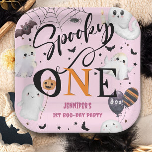 Spooky One Girl Pink Halloween 1st Birthday Paper Plate