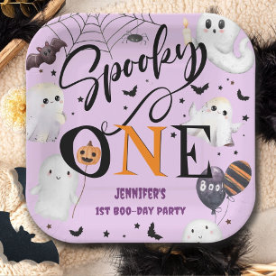 Spooky One Girl Purple Halloween 1st Birthday Paper Plate