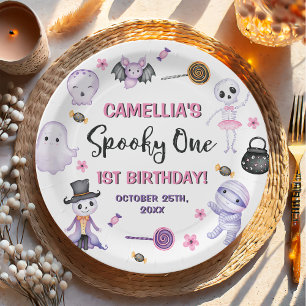 Spooky One Girls Halloween 1st Birthday Paper Plate