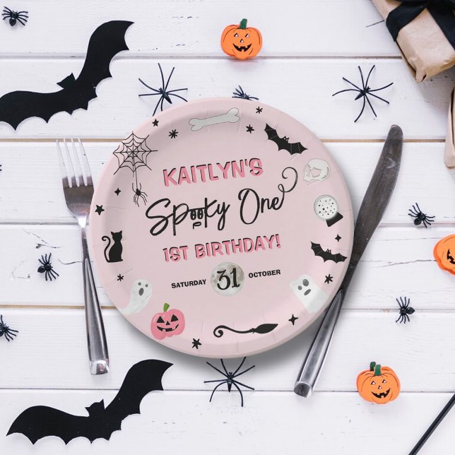 Spooky One! Girls Halloween 1st Birthday Party Paper Plate (Creator Uploaded)