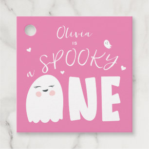 Spooky One Girls Pink Ghost Halloween 1st Birthday Favour Tags