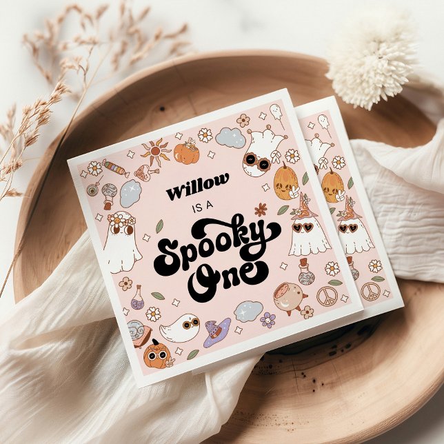 Spooky One Groovy Halloween 1st Birthday Napkin (Creator Uploaded)