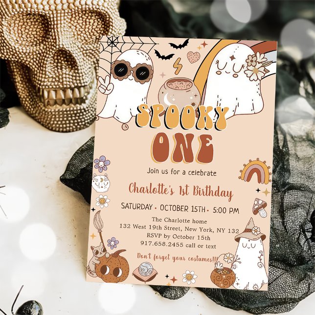 Spooky One Groovy Halloween 1st Birthday Party Invitation (Creator Uploaded)