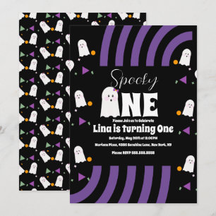 Spooky One Groovy Letters Halloween Birthday Invitation