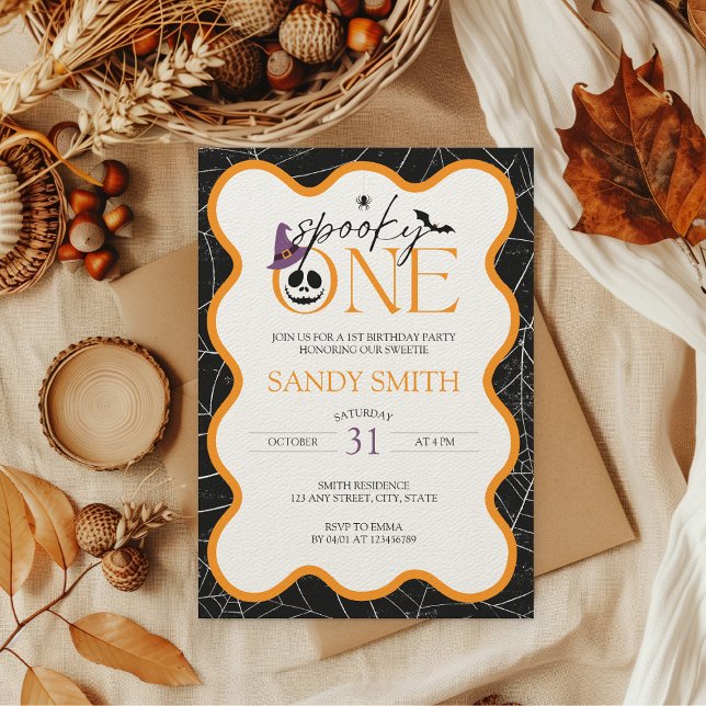 Spooky One Halloween 1st Birthday Aesthetic Invitation (Spooky ONE 1st birthday invitation, perfect for fall inspired by Halloween)