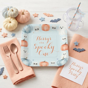 Spooky One Halloween 1st Birthday Blue Ghost Paper Plate
