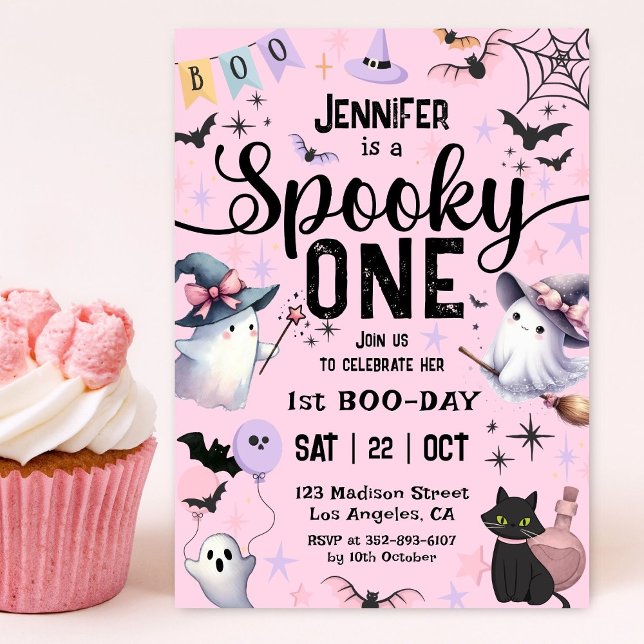 Spooky One Halloween 1st Birthday Ghosts Girl Pink Invitation (Creator Uploaded)