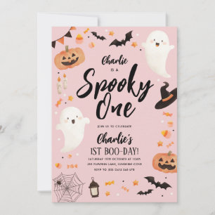 Spooky One Halloween 1st Birthday Girl Pink Ghost Invitation
