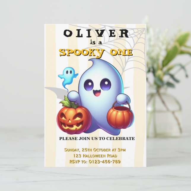 Spooky One Halloween 1st Birthday Invitation Boy  (Standing Front)