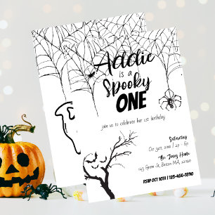 Spooky One Halloween 1st Birthday Invite B+W
