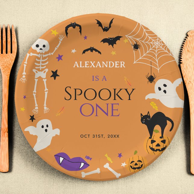 Spooky One Halloween 1st Birthday Orange Paper Plate (Creator Uploaded)