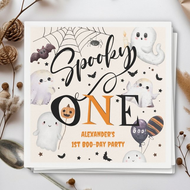 Spooky One Halloween 1st Birthday Party Cute Ghost Napkin (Creator Uploaded)