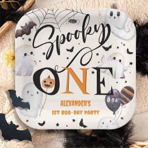 Spooky One Halloween 1st Birthday Party Cute Ghost Paper Plate