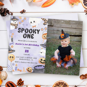 Spooky One Halloween 1st Birthday Party Photo Invitation