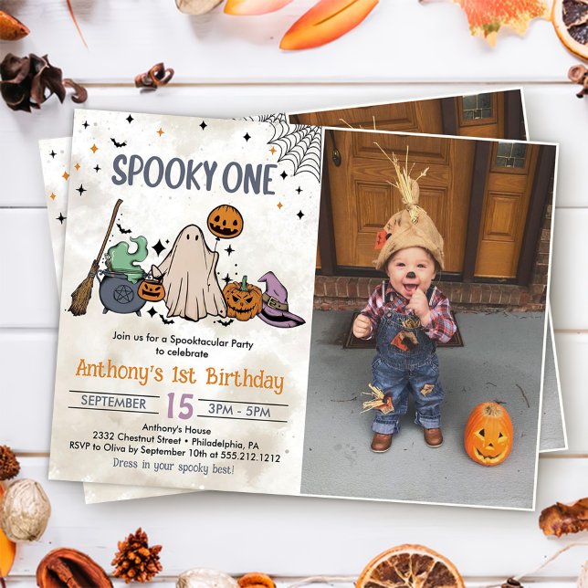 Spooky One Halloween 1st Birthday Party Photo Invitation (Creator Uploaded)