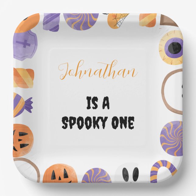 "Spooky One" Halloween 1st Birthday Party Plates (Front)