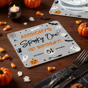 Spooky One! Halloween 1st Birthday Party Square Paper Coaster