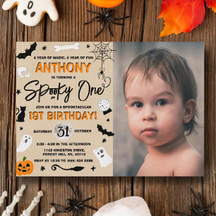Spooky One! Halloween 1st Birthday Photo Invitation