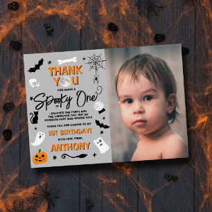 Spooky One! Halloween 1st Birthday Photo Thank You Card