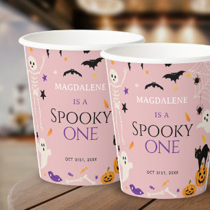 Spooky One Halloween 1st Birthday Pink Paper Cups