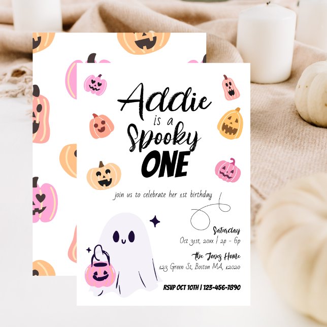 Spooky One | Halloween 1st Birthday | Pink Pumpkin Invitation (Creator Uploaded)